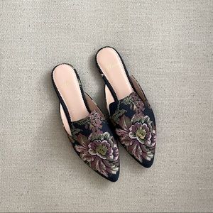 JCrew Pointed-toe Slides in Floral Brocade - 6.5